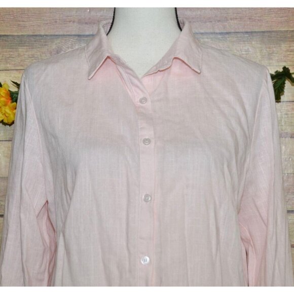 NWT Mi Ami Pink Viscose Linen Blend Long Sleeve Dress Button Up Top Shirt Size M - Picture 2 of 8